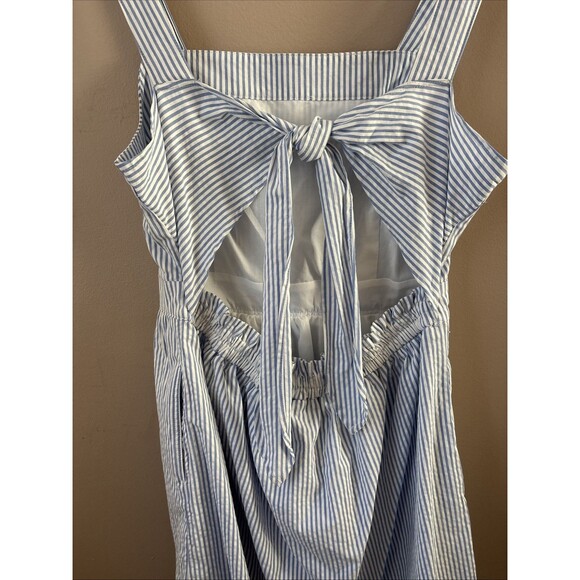 J.Crew Women’s Blue Striped Fit & Flare Dress Size Large Sleeveless Tie Back - Picture 6 of 7